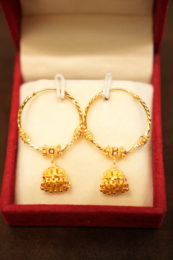 22K Gold Designer Beaded Chandelier Drop Hoop Earrings
