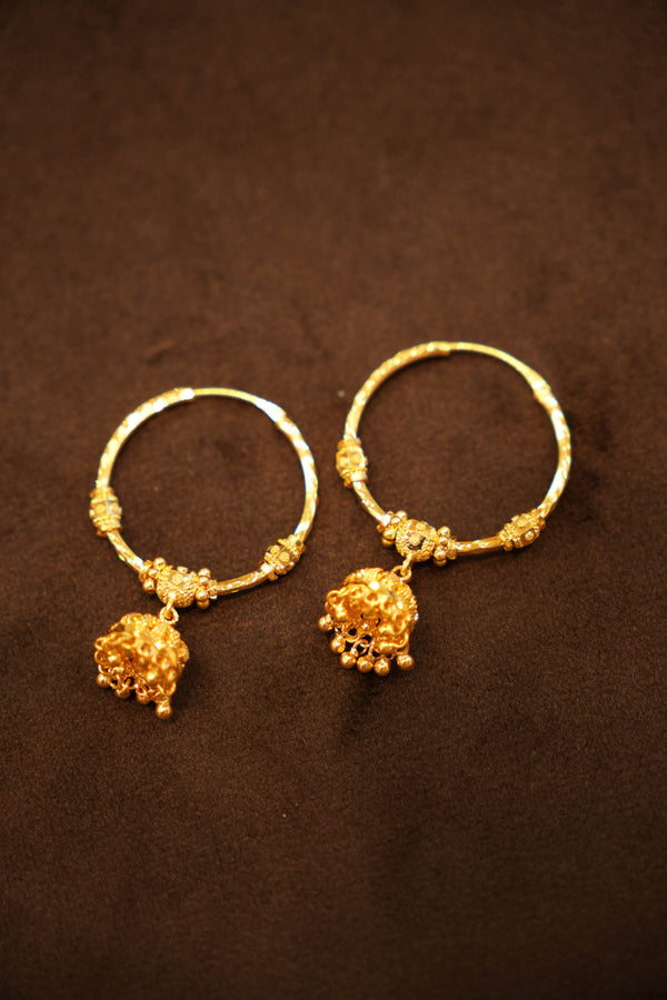 22K Gold Designer Beaded Chandelier Drop Hoop Earrings