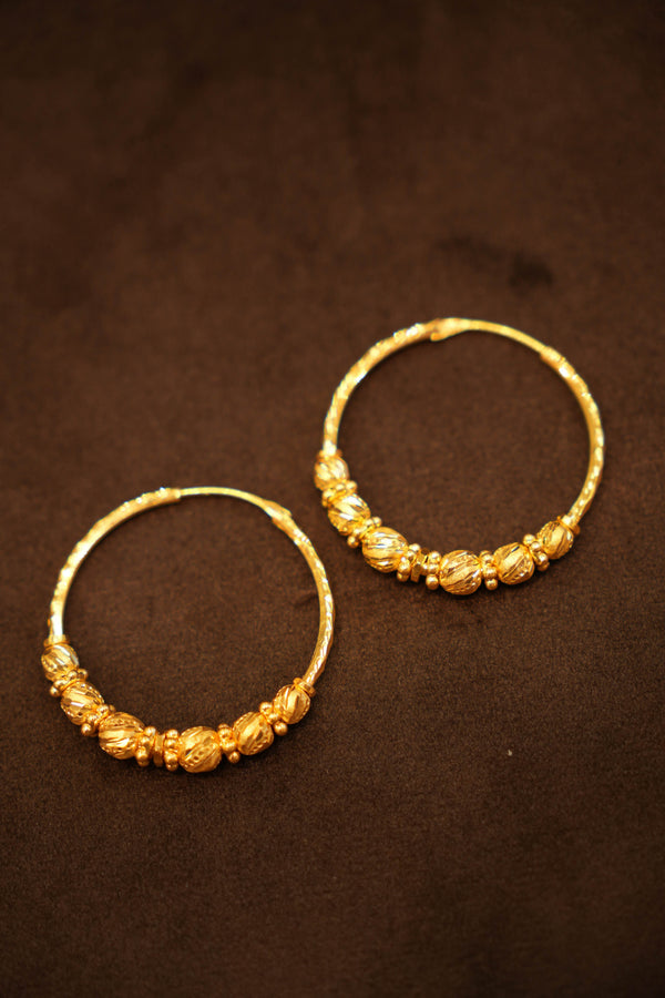 22K Gold Designer Swirl Bead Hoop Earrings